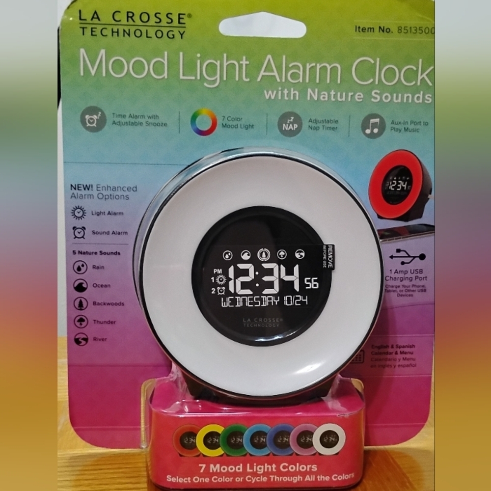 NIB La Crosse Technology mood light alarm clock with nature sounds